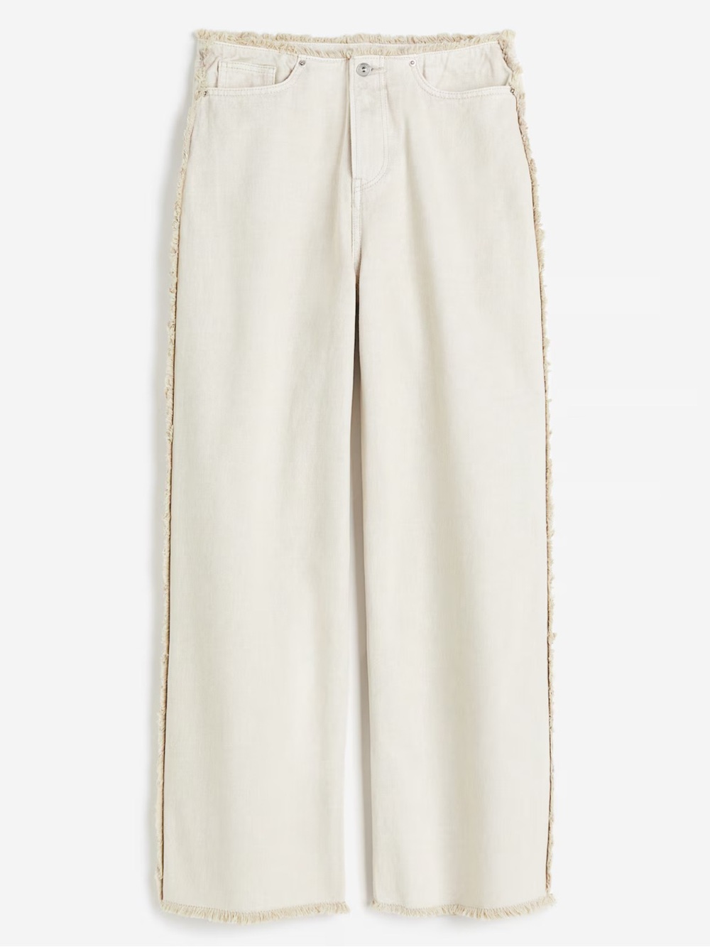 H&M Cream Wide-Leg Jeans with Frayed Side Trim